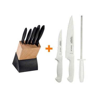Imagem de Kit - Faqueiro Plenus 6 Peças + 1 Jogo De Facas Com Chaira Premium 3 Peças - Tramontina