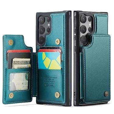 Imagem de Capa carteira para Samsung Galaxy S23 Ultra/S23 Plus/S23, capa de couro PU com compartimentos para cartões, fecho magnético duplo durável à prova de choque, verde, S23 6,1"