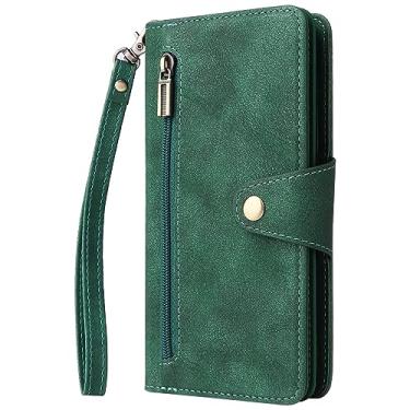 Imagem de Capa flip para Samsung Galaxy S23 Ultra/S23 Plus/S23, capa de telefone com suporte, capa carteira de couro PU com zíper com suporte para 7 cartões, verde, S23 de 6,1 polegadas