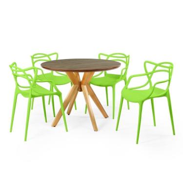Imagem de Conjunto Mesa De Jantar Redonda Marci Premium Natural 100cm Com 4 Cadeiras Allegra - Verde