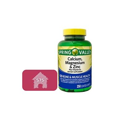 Imagem de Spring Valley | Calcium, Magnesium & Zinc Plus Vitamin D3 | 250 Coated Caplets | Healthy Bones, Teeth, Nerve, Muscle, Heart & Immune Function + STS Sticker.