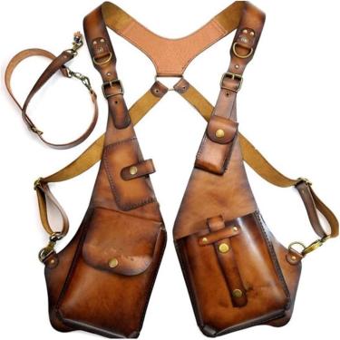 Imagem de Bolsa masculina de ombro duplo para axilas vintage escondida nas axilas bolsa de ombro couro PU falso carteira de segurança antirroubo ao ar livre bolsa escondida para coldre para celular, B