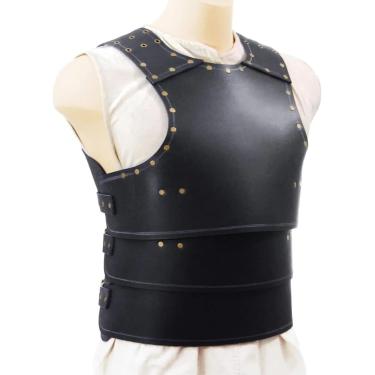 Imagem de Armadura de peito gótica masculina Colete retrô ajustável Armadura de couro Armadura de ombro medieval, Armadura de guerreiro Cuirass Traje de cosplay de cavaleiro viking, preto, M