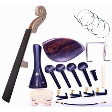 Imagem de Jiayouy Kit de acessórios para violino DIY 4/4, 16 peças, para violino, pescoço e fingerboard com cordas, afinador fino, afinador, cavilha de afinação, pontes de extremidade e kit de descanso de queixo