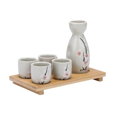 Imagem de I-MART Conjunto de saquê japonês, conjunto de copos de saki de cerâmica com 1 jarra de saquê, 4 xícaras de saquê e 1 bandeja