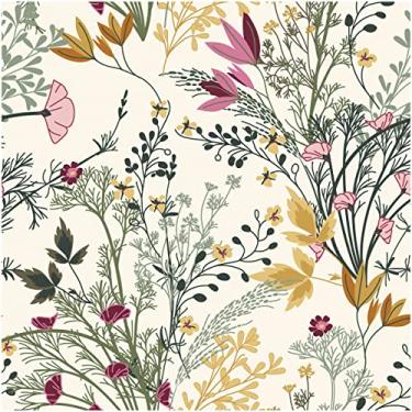 Imagem de Blooming Wall DPYC06 Boho Botanical Leaves and Flowers Textured Peel and Stick Papel de parede autoadesivo pré-colado decoração de parede