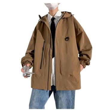 Imagem de Jaqueta masculina leve, corta-vento, caimento solto, capa de chuva, jaqueta com zíper frontal, Café, M