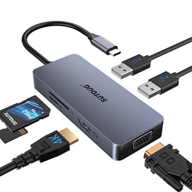 Imagem de Hub USB C, estação de ancoragem, adaptador SUTOUG 6 em 1 USB C, dongle multiportas HDMI 4K, com portas VGA, 2 portas USB 2.0, leitor de cartão SD/TF, compatível com laptop, MacBook Pro e mais