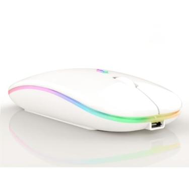 Imagem de Mouse Sem Fio Recarregável Óptico Wireless Led Rgb Colorido Ergonômico Usb 2.4 Ghz para Notebook Computador Pc Desktop TV Smart TAMO (BRANCO)
