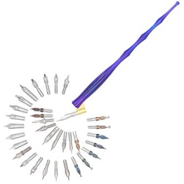Imagem de Gullor Conjunto de canetas de caligrafia – Conjunto de caligrafia artesanal de resina com 33 pontas, roxo e azul