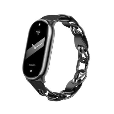 Imagem de XIHAMA Pulseira de substituição compatível com Xiaomi Mi Band 8, design a céu aberto, pulseira de couro Mi band 9, respirável, elegante, pulseira de substituição para mulheres (preto)