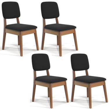 Imagem de Kit de 4 Cadeiras Paris de Madeira de Maciça em Linho Preto