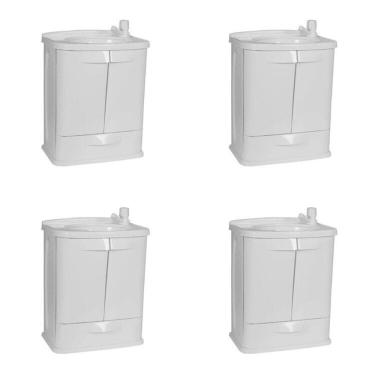 Imagem de Kit com 4 Gabinetes para Banheiro em Plástico com Lavatório Fit sem Torneira Astra Branco