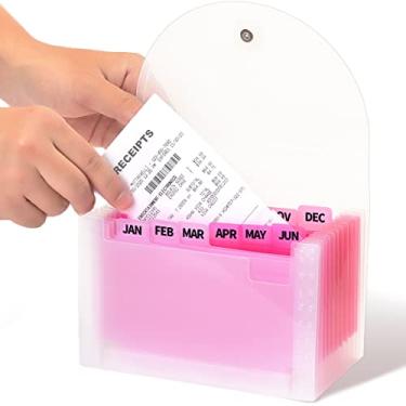 Imagem de H4D Organizador de recibos de cupom, 13 bolsos organizador de arquivos sancordeão pequeno pasta de arquivos sanfonados, mini pasta de plástico para armazenamento de recibos de cupom, 18 x 11 cm (rosa)