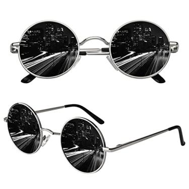 Imagem de CGID Óculos de sol retrô redondos polarizados masculino feminino círculo metal hippie proteção UV400 E01, Lente preta retrô/48 mm/armação prateada, Large