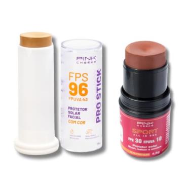 Imagem de Kit Protetor Solar com cor PRO15 + Blush em Bastão (Soft Peach) - Resistente Água Esporte Beleza Solar Maquiagem Sombra Radicais Livres Textura Pele, Pink Cheeks