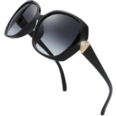 Imagem de The Fresh Óculos de sol femininos grandes quadrados Jackie O Cat Eye Hybrid Butterfly Fashion - Embalagem requintada, 732701 Preto, Large