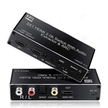 Imagem de Chaveador HDMI 2.0 4k@60Hz HDR HDCP C/ Extrator de Audio 2x1 - BolaAzu