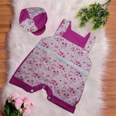 Imagem de Macacão Bebê Menino Menina Com Chapéu Boné Ou Boina Jardineira Calor L