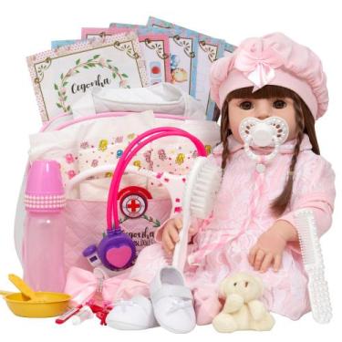 Imagem de Bebe Reborn de Silicone Linda 46cm Olhos Castanhos + Itens - Cegonha R