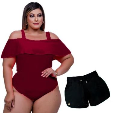 Imagem de Kit Short Feminino Plus Size Saída De Praia + Body Babado Ciganinha - 
