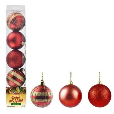 Imagem de Bola De Natal Cristal Vermelha 7cm 5/pçs - Zein