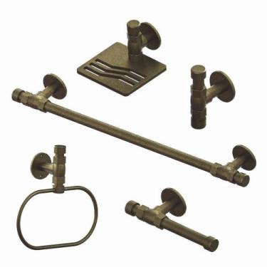 Imagem de Kit Rústico Industrial Toalheiro + Porta Toalha Argola + Papeleira + C