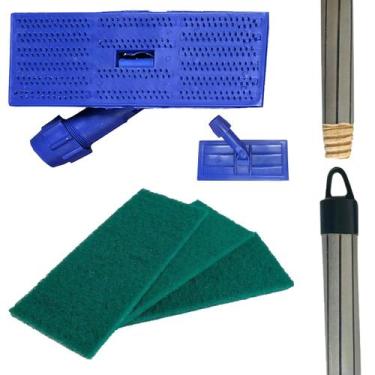 Imagem de Kit SUPORTE LT Limpa Tudo + 3 FIBRAS Multiuso Verde com CABO DE MADEIR