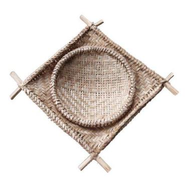 Imagem de Composição Decoração Peneira Redonda E Quadrada Palha Bambu - Artesana