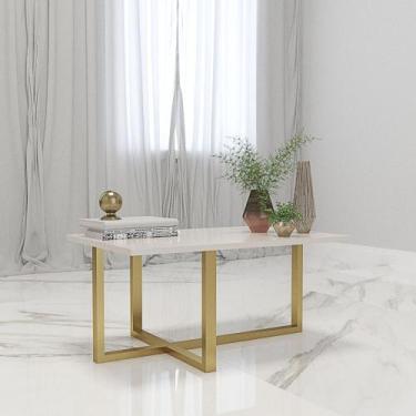 Imagem de Mesa de Centro Girassol Retangular Pés de Ferro - Branco - Nosso Sonho