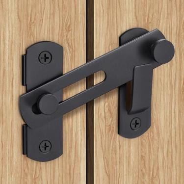 Imagem de LOQRON Trava de porta de celeiro, trava deslizante de porta flip de 180 graus com parafusos, fechadura de porta para exterior, janela, cerca, porta de animal de estimação, porta deslizante - preta