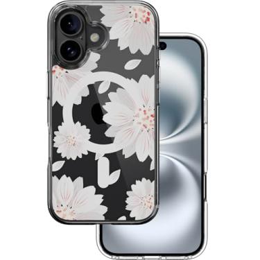 Imagem de SWITCHEASY Estilo M - Flor transparente floral projetada para iPhone 16 de 6,1 polegadas, compatível com MagSafe, capa protetora de telefone para mulheres - flor branca