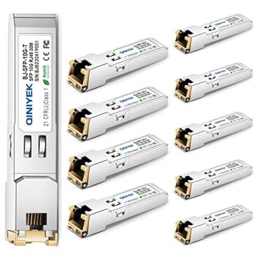 Imagem de QINIYEK [Pacote com 10] Transceptor 10G SFP+ para RJ45, módulo SFP+ de cobre 10GBase-T para Cisco SFP-10G-T-S, Ubiquiti UniFi UF-RJ45-10G, MikroTik S+RJ10, Netgear AXM765, Fortinet, Cat.6a/7, até 30 m