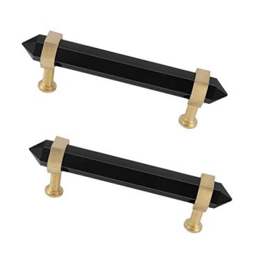 Imagem de Rockcloud Pacote com 2 puxadores de gaveta de pedra de cristal obsidiana preta com parafusos, puxadores de armário puxadores de porta para decoração de escritório em casa, preto