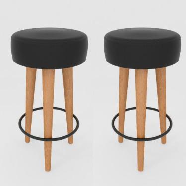 Imagem de Kit 2 Banqueta Alta Cozinha 70cm Estofada Preto Madeira Maciça Urban -