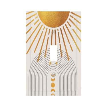Imagem de Wjlksjd Boho Gold Sun Light Switch Cover Decorativa 1 Gang Single Toggle Meados do Século Bohemia Lua Placa Elétrica de Parede Placa Frontal Tomada Elétrica para Quarto, Banheiro, Cozinha