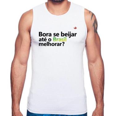 Imagem de Regata Bora se beijar até o Brasil melhorar - Foca na Moda, Branco, GG