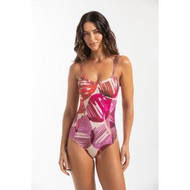 Imagem de Maiô Alças Fixas Estampado - Cor De Cacau, G, Folhagem uva