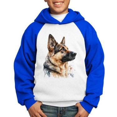 Imagem de Moletom Infantil Cachorro Pastor Alemão - Foca na Moda, Branco, Azul, 