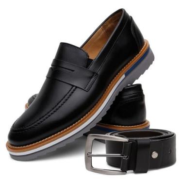 Imagem de Kit Sapato Masculino + Cinto Em Couro Oxford Loafer Moderno - onix sho