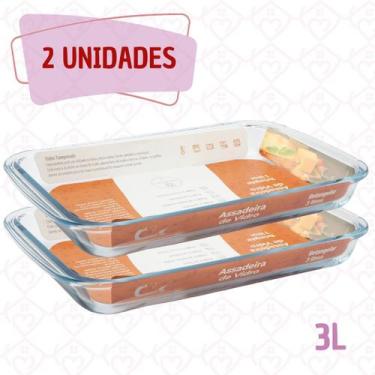 Imagem de 2 Travessas Retangular Grande 3L Panqueca Lasanheira Bolo - CasaVita, 