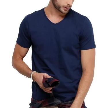 Imagem de Camiseta Gola V Masculina Liso Algodão Camisa Atacado - Vesttuario, Az
