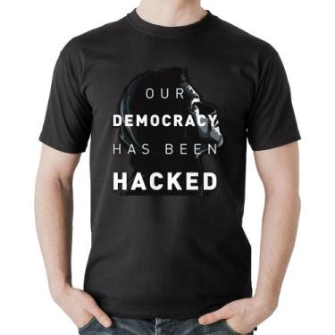 Imagem de Camiseta Algodão Our Democracy Has Been Hacked - Foca na Moda, Preto, 