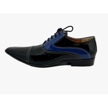 Imagem de Sapato Masculino Italiano Em Couro Preto Com Azul Envernizado Ref: D85