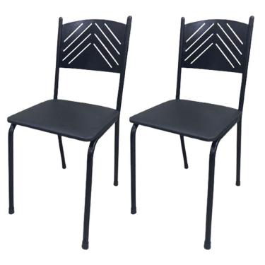 Imagem de Kit 2 Cadeiras Preta para Cozinha Jantar Metal Tubular Almofadada Assento Preto