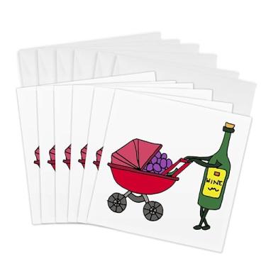 Imagem de 3dRose Cartões comemorativos - Garrafa de vinho divertida empurrando carrinho de bebê com uvas de bebê - 15 x 15 cm, conjunto de 6 (gc_287936_1)
