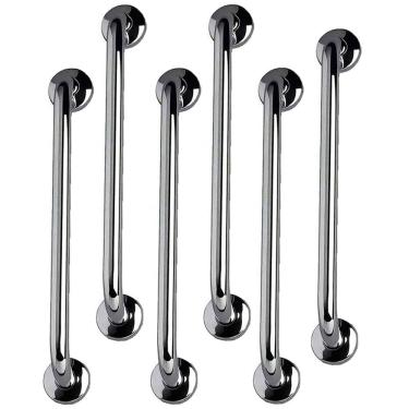 Imagem de Barra de Apoio 40cm Alça Aço Inox Kit 6 Unidades Gestante Idoso Criança  Cadeirante Acessibilidade Banheiro Box Resistente Suporte Corrimao Escada