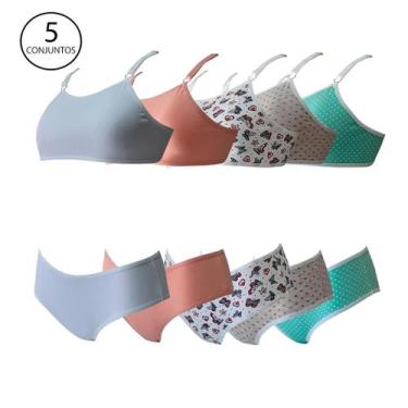 Imagem de Kit 5 Conjuntos Lingerie Infantil Calcinha E Top Menina Algodão - OPTE