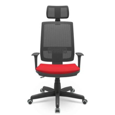 Imagem de Cadeira Brizza Presidente Poliéster Tela Mesh, Apoio de Cabeça, Braços