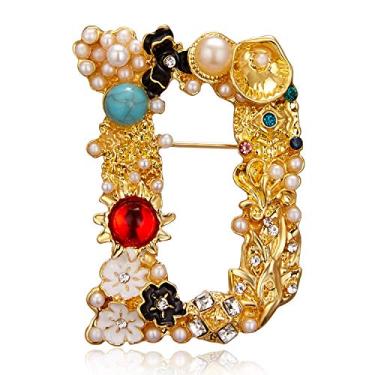 Imagem de RINHOO FRIENDSHIP Broche com inicial A-Z 26 letras broches para mulheres, meninas, alfabeto esmaltado colorido, broche de lapela de cristal perolado Multicor